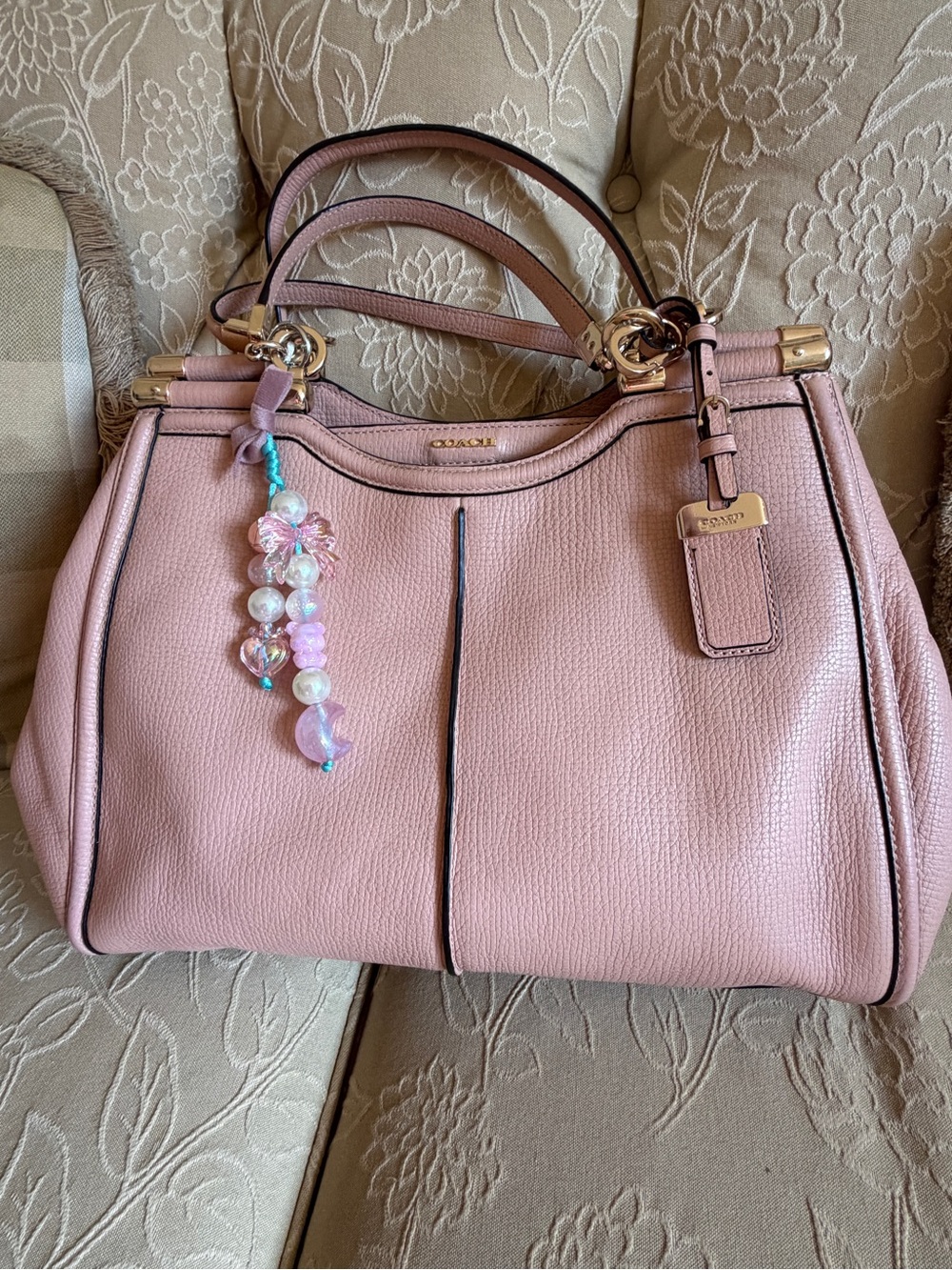 Coach Madison Phoebe Blush Pink Pebbled Leather Satchel with Gold-Tone Hardware